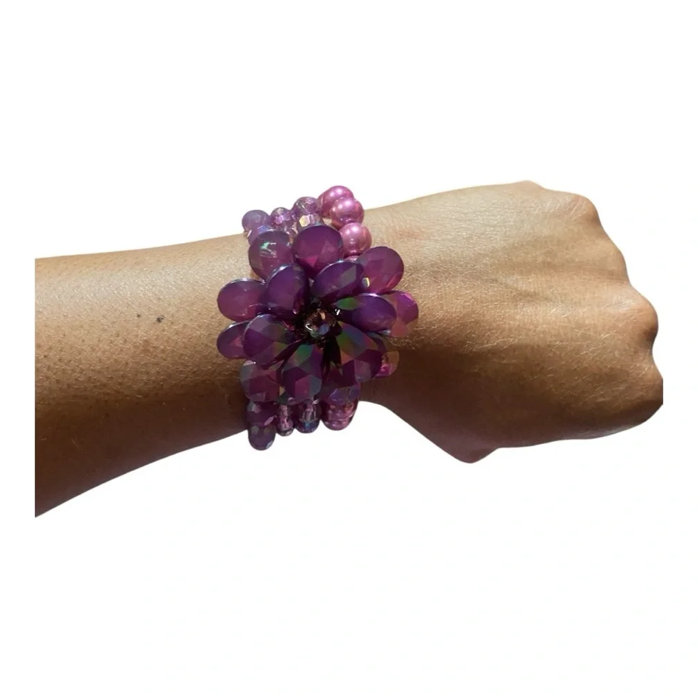 Vintage Purple Beaded Flower Bracelet
